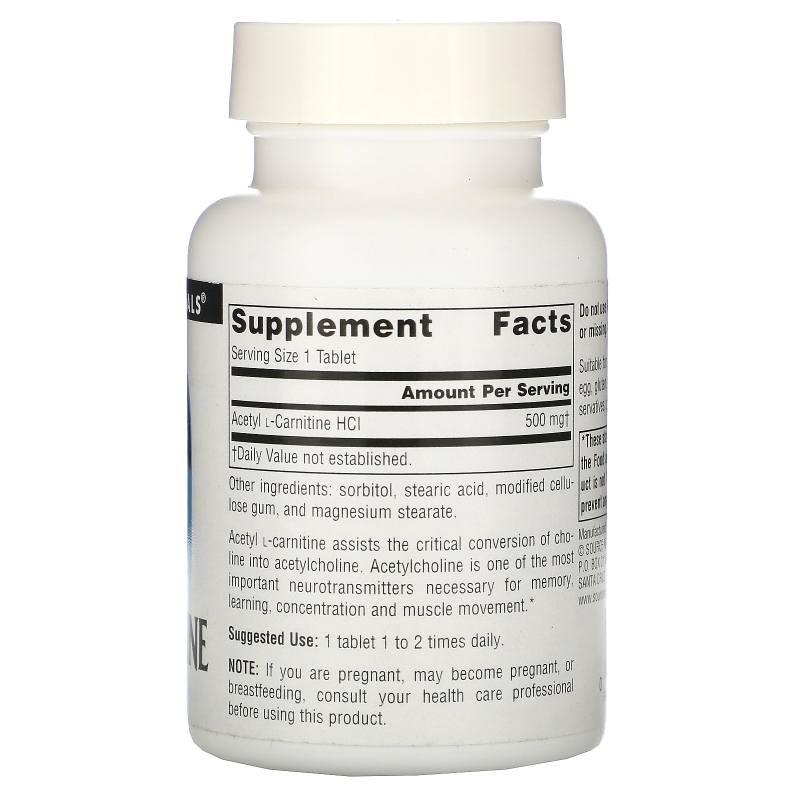 Source Naturals, Ацетил-L-карнитин, 500 мг, 60 таблеток