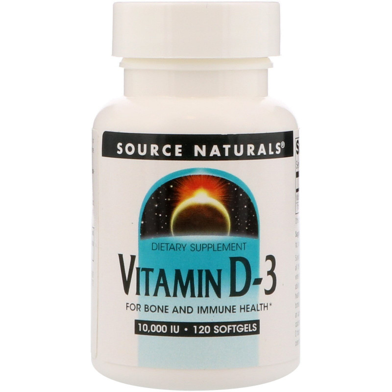 Source Naturals, Витамин D-3, 10 000 ИЕ, 120 мягких капсул