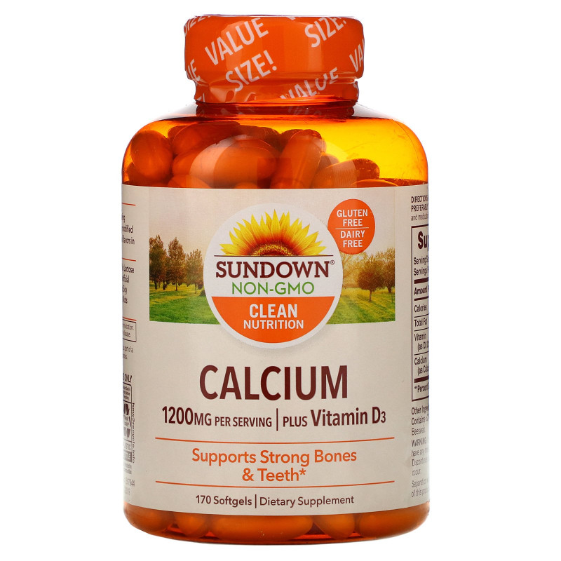Sundown Naturals, Кальций плюс витамин D3, 1200 мг, 170 гелевых капсул