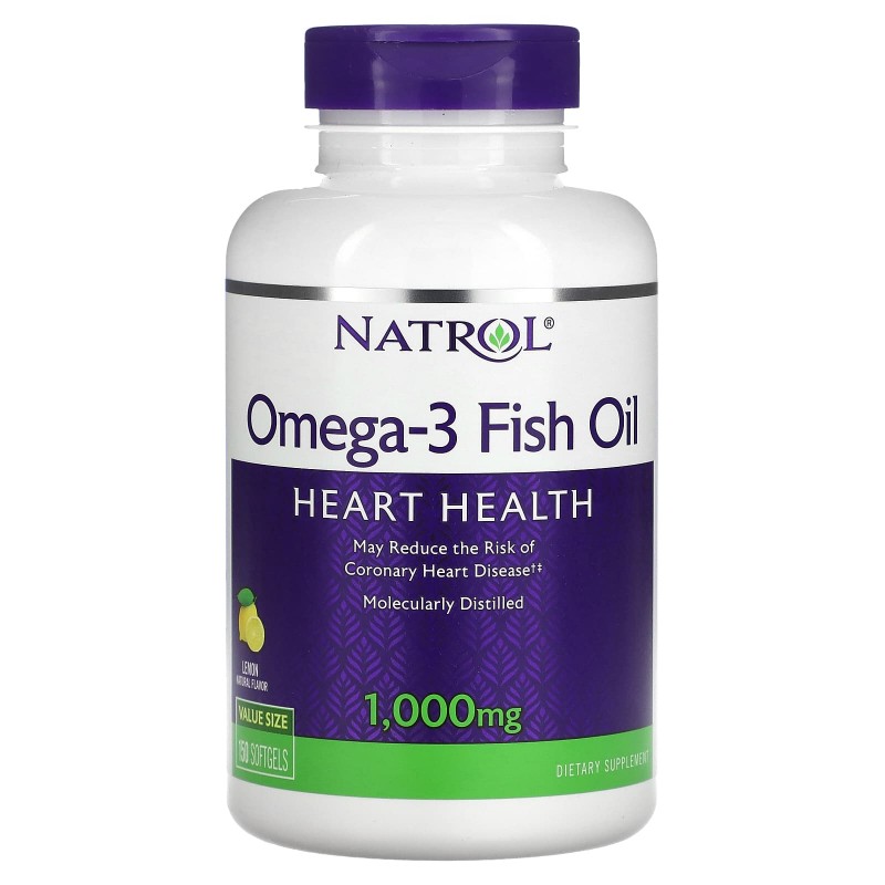 Natrol, Рыбий жир Омега-3, натуральный лимонный вкус, 1000 мг, 150 мягких таблеток