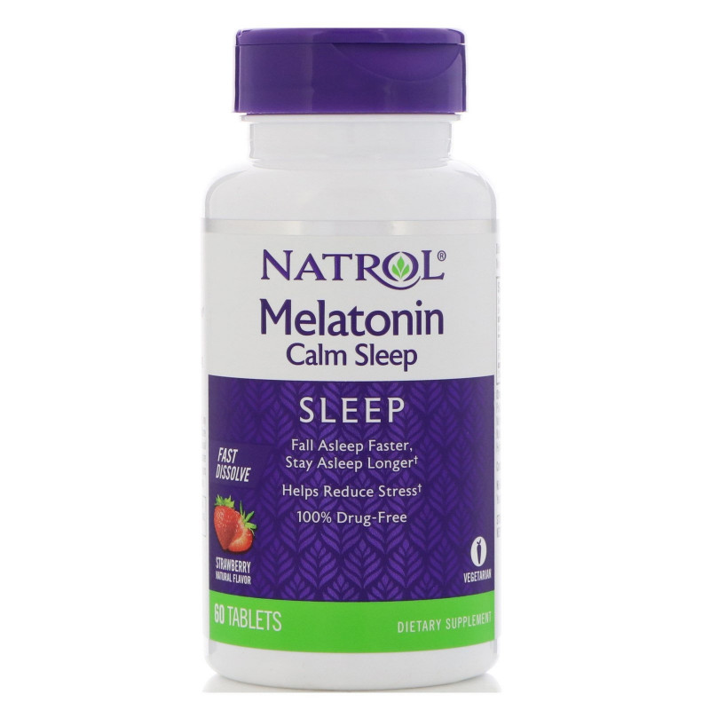 Natrol, Быстро Растворяющийся Мелатонин с Ароматом Клубники для Спокойного Сна, 60 Таблеток