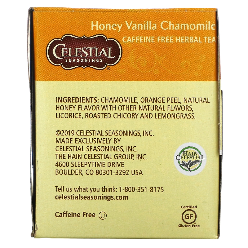 Celestial Seasonings, Травяной чай, без кофеина, мед, ваниль и ромашка 20 чайных пакетиков, 1.7 унции (47 г)