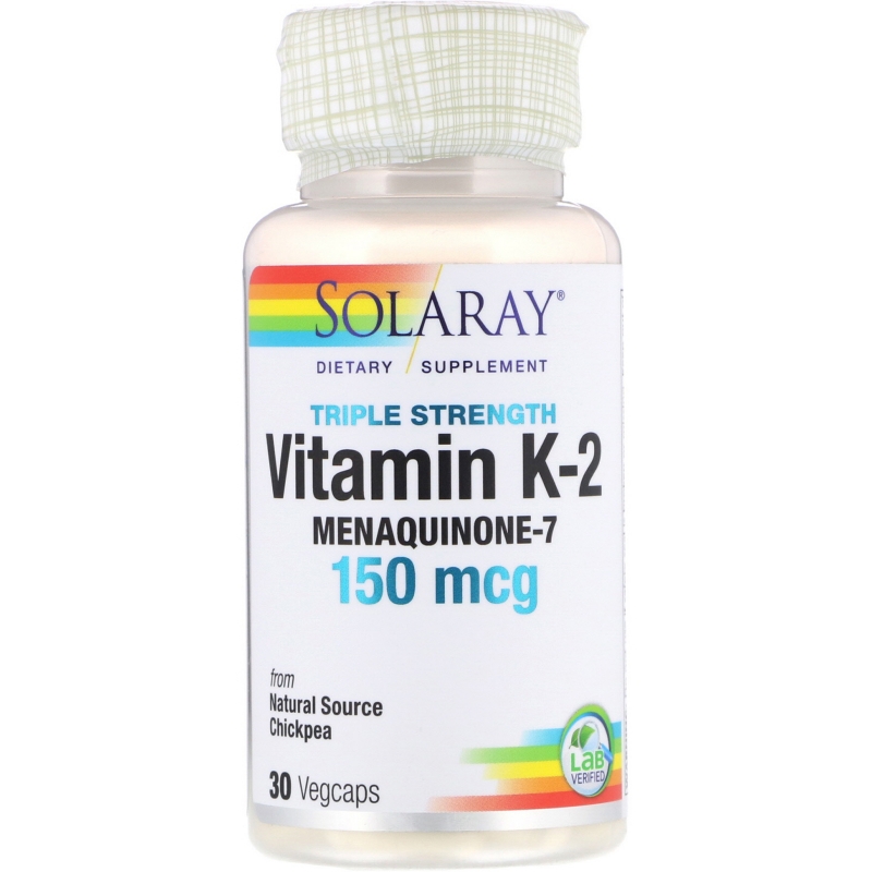 Solaray, Витамин K-2 тройной силы менахинон-7, 150 мкг, 30 вегетарианских капсул