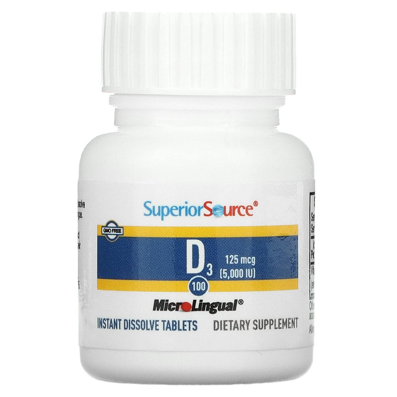 Superior Source, Сверхсильный витамин D3, 5000 МЕ, 100 микролингвальных быстрорастворимых таблеток