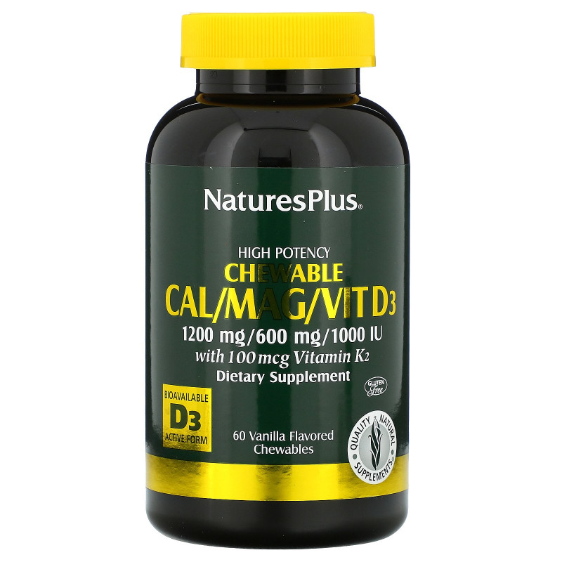 Nature's Plus, Кальций / Магний / Вит D3, со вкусом ванили, 60 жевательных таблеток