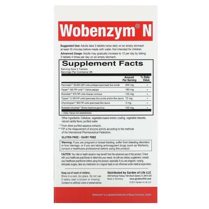 Wobenzym Вобэнзим N Здоровые суставы 200 таблеток с энтеросолюбильным покрытием