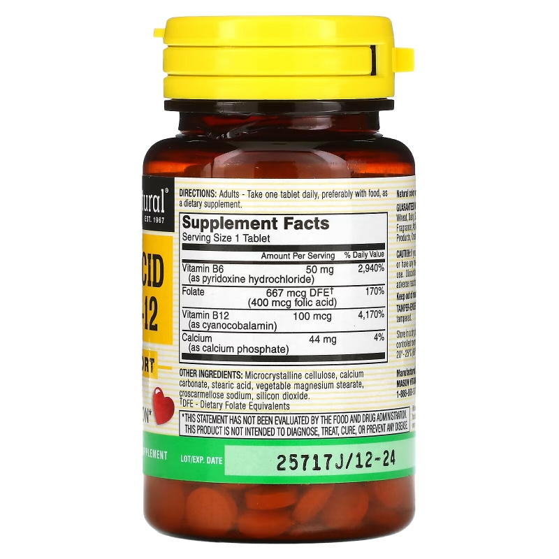 Mason Natural Folic Acid B-6 & B-12 90 Tablets