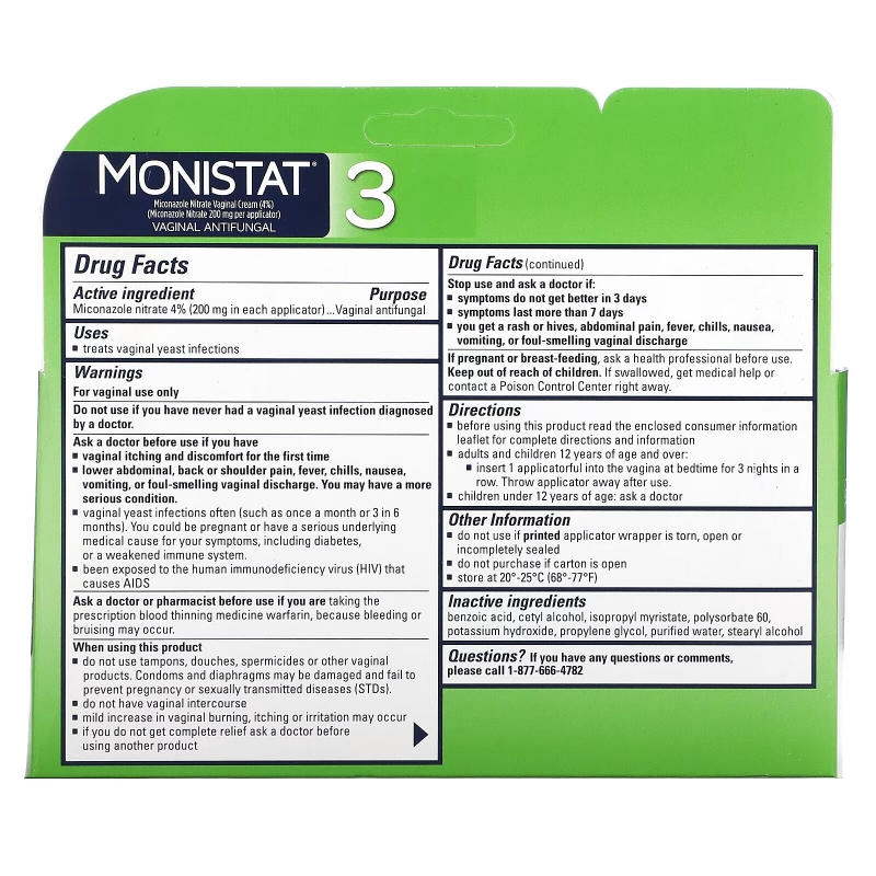 Monistat, 3-Day Treatment Cream, 3 Prefilled Applicators, 0.18 oz (5 g) Each