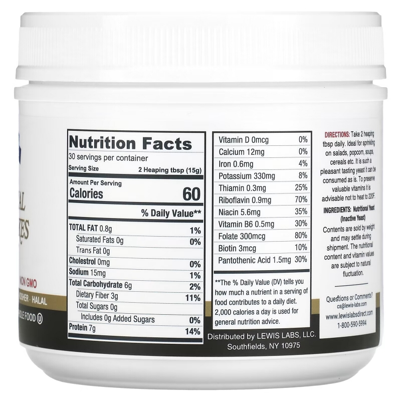Lewis Labs, Nutritional Yeast Flakes, 16 oz (454 g)