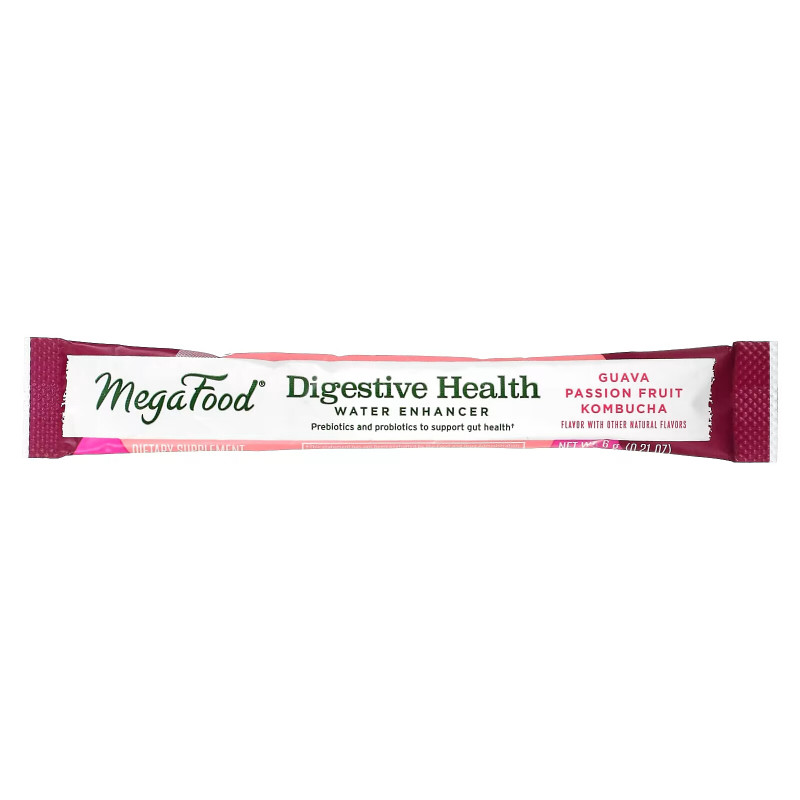 MegaFood, Digestive Health, Water Enhancer, Guava Passion Fruit Kombucha, 10 Packets, 0.21 oz (6 g) Each