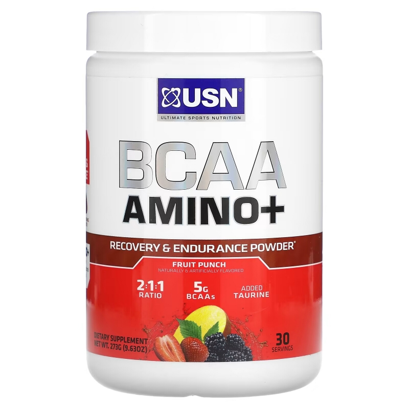 USN, BCAA Amino+, Recovery & Endurance Powder, Fruit Punch, 9.63 oz (273 g)