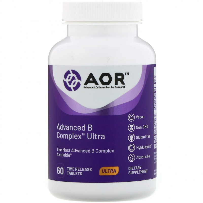 Advanced Orthomolecular Research AOR, Комплекс витаминов группы B, 60 веганских таблеток
