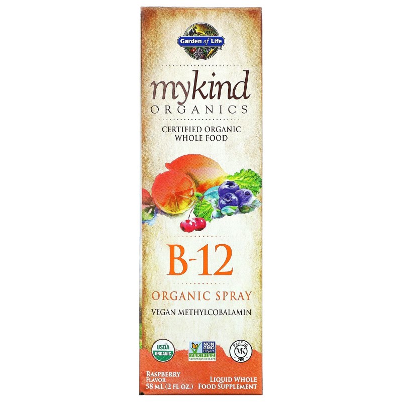 Garden of Life MyKind Organics Органический спрей с витамином B-12 со вкусом малины 2 унции (58 мл)