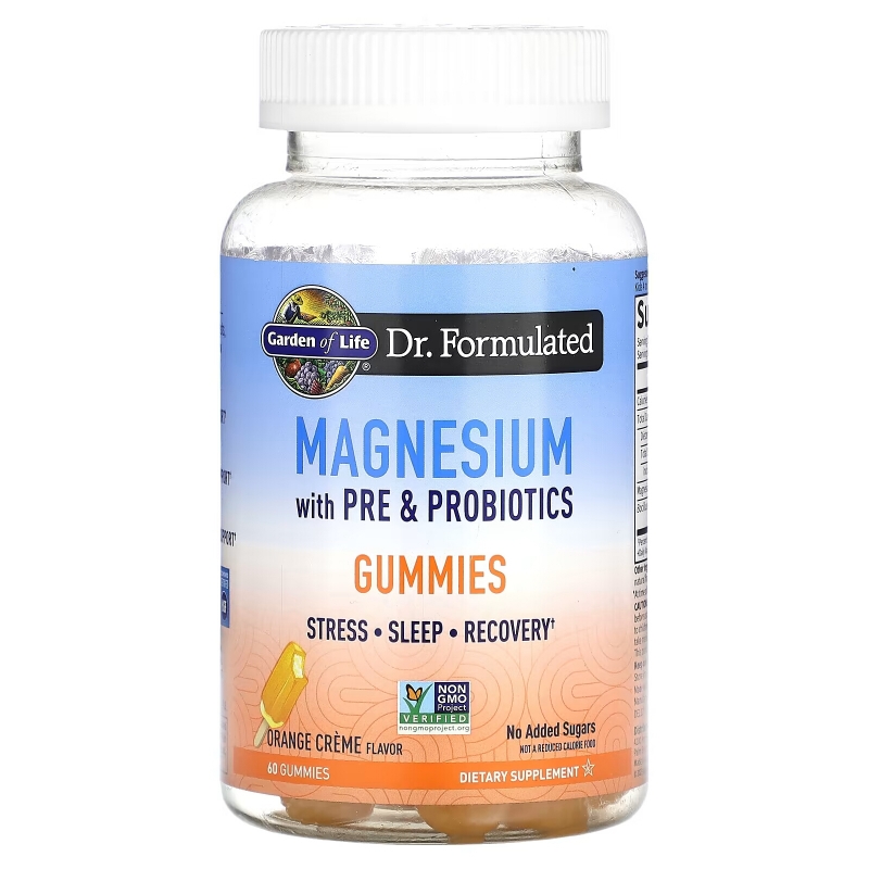 Garden of Life, Magnesium with Pre & Probiotics Gummies, Orange Creme, 60 Gummies