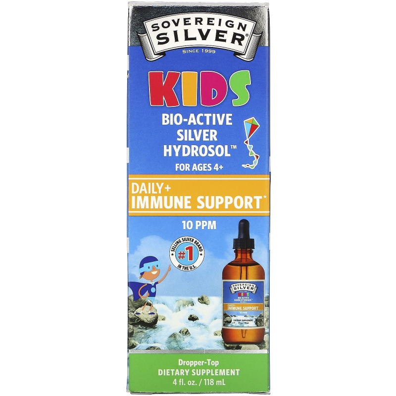 Sovereign Silver, Биоактивный серебряный гидрозоль для детей, капли для ежедневной поддержки иммунитета, 4 унции (118 мл)