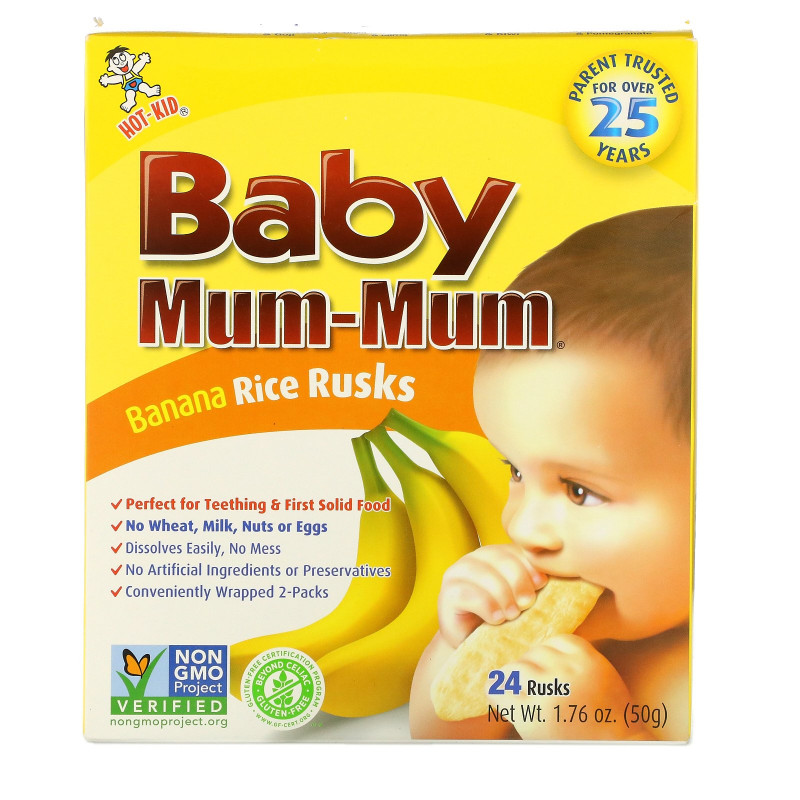 Hot Kid Baby Mum-Mum отборные высококачественные рисовые сухарики банан 24 сухарика 176 унции (50 г)