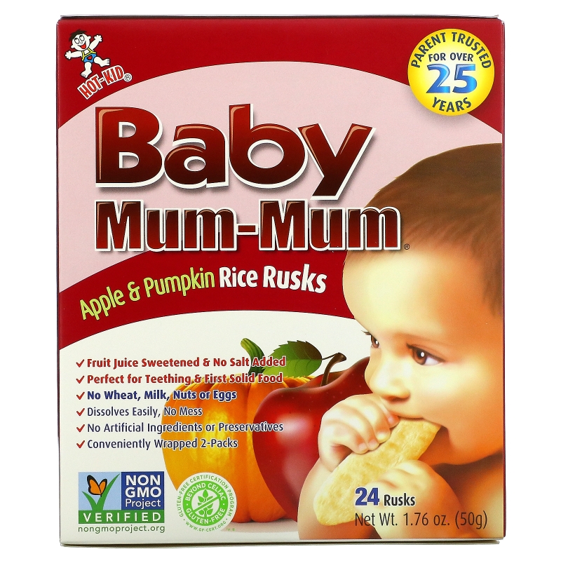 Hot Kid Baby Mum-Mum отборные высококачественные рисовые сухарики яблоко 24 сухарика 176 унции (50 г)