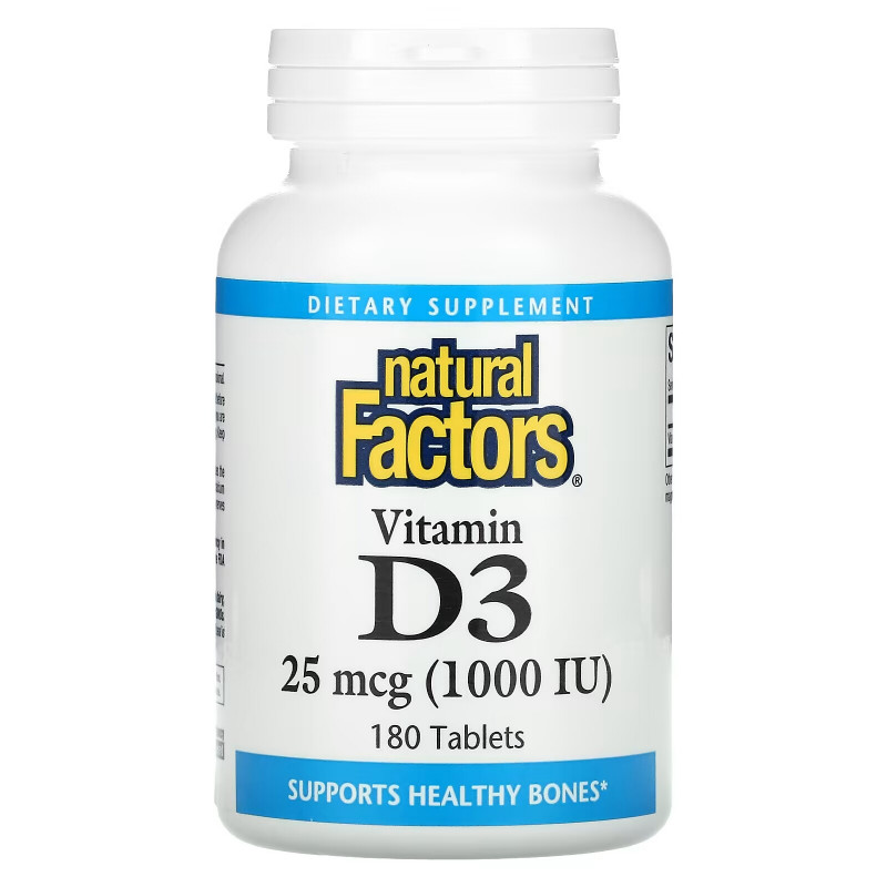 Natural Factors, Vitamin D3, 25 mcg (1,000 IU), 180 Tablets