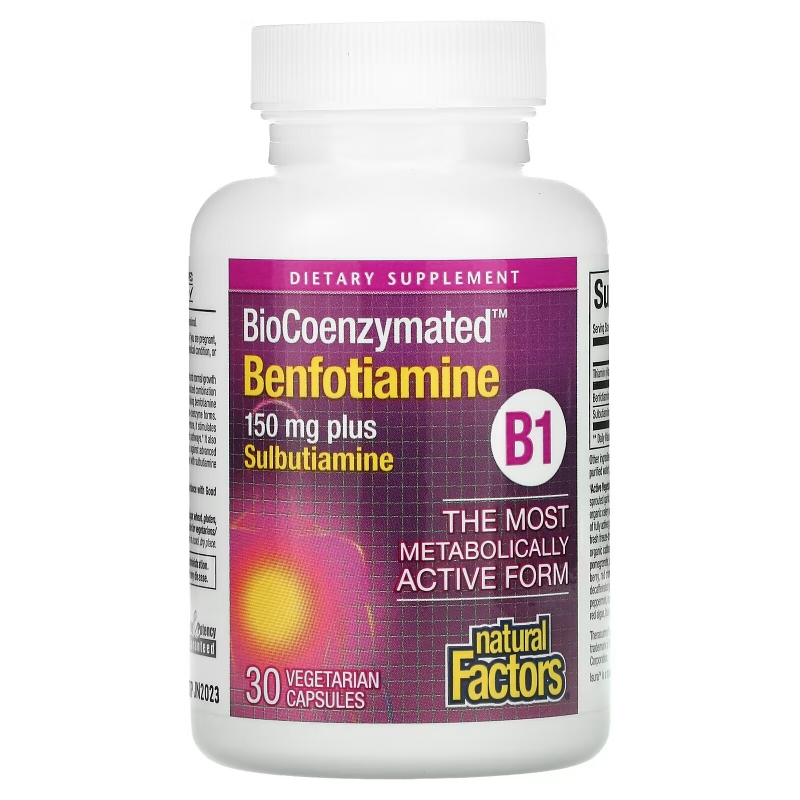 Natural Factors, BioCoenzymated, B1, Benfotiamine Plus Sulbutiamine, 150 mg, 30 Vegetarian Capsules