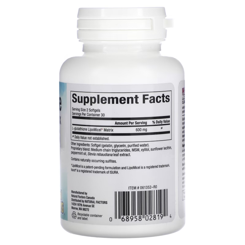 Natural Factors, Glutathione LipoMicel Matrix, 300 mg, 60 Softgels
