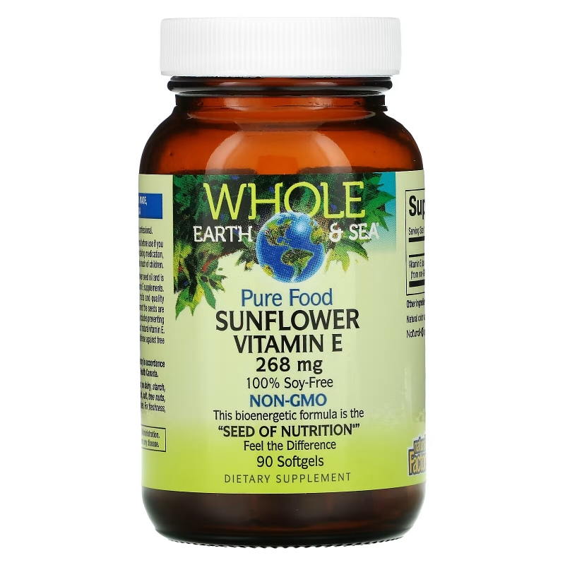 Natural Factors, Whole Earth & Sea, Sunflower Vitamin E, 268 mg, 90 Softgels