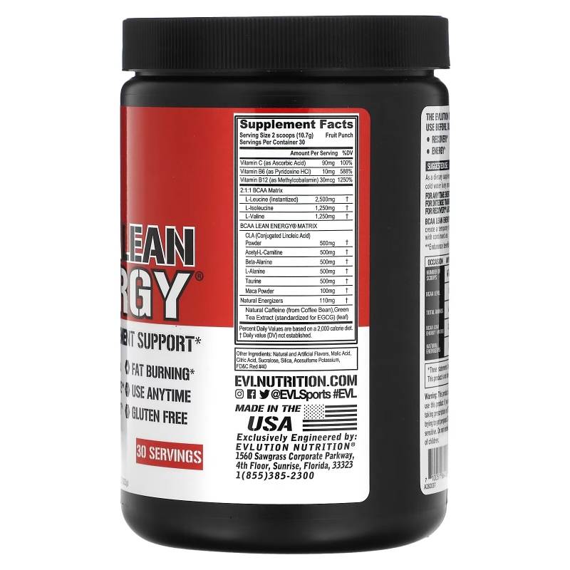 EVLution Nutrition, BCAA LEAN ENERGY, Fruit Punch, 11.32 oz (321 g)