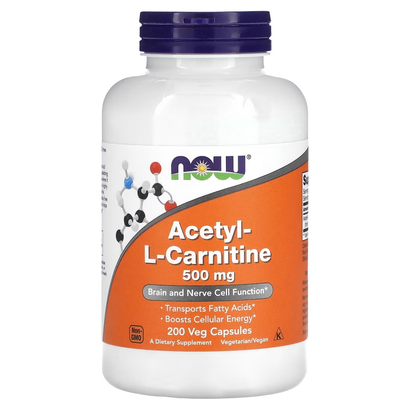 Now Foods, Ацетил-L-карнитин, 500 мг, 200 вегетарианских капсул