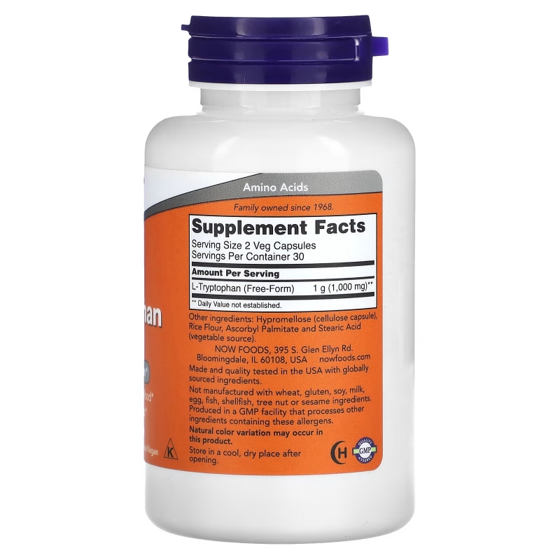NOW Foods, L-Tryptophan, 500 mg, 60 Veg Capsules