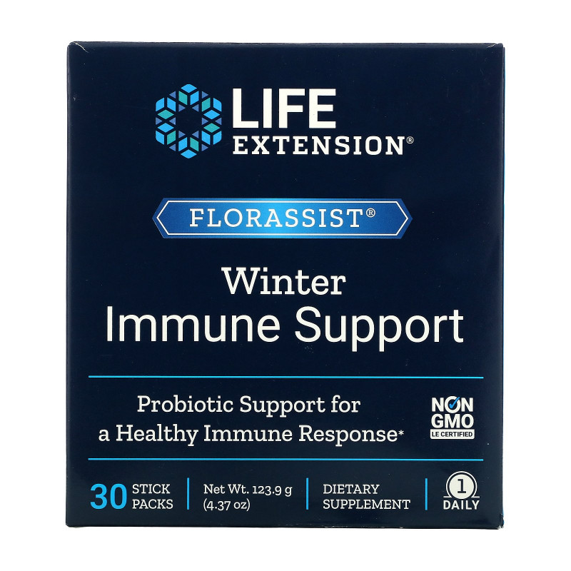 Life Extension, Florassist, средство для укрепления иммунитета зимой, 30 пакетиков