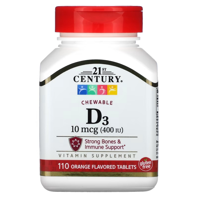 21st Century Health Care Жевательный витамин D3 со вкусом апельсина 400 IU 110 таблеток