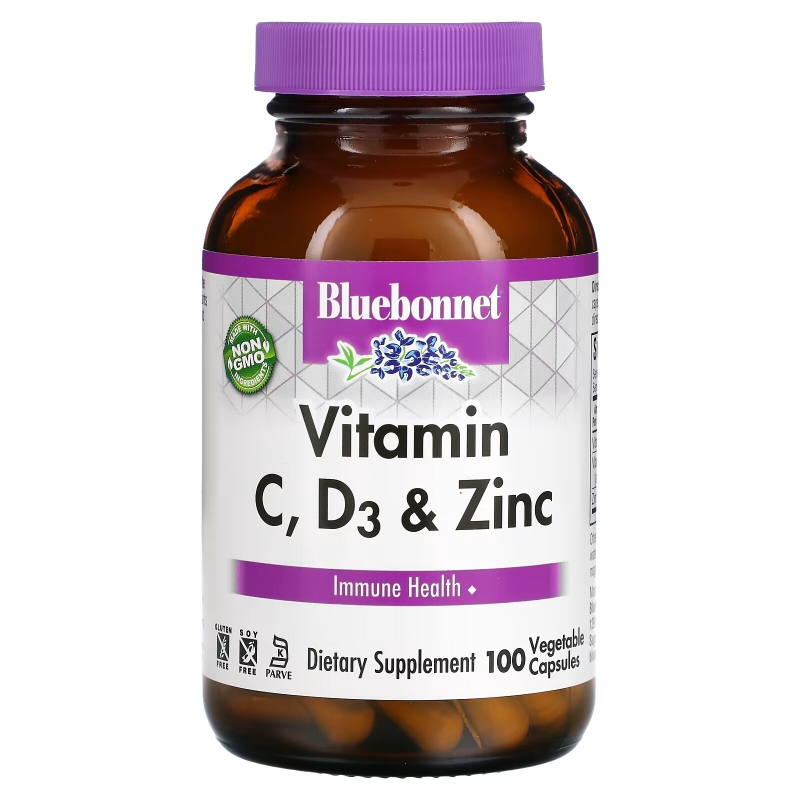 Bluebonnet Nutrition, Vitamin C, D3 & Zinc, 100 Vegetable Capsules