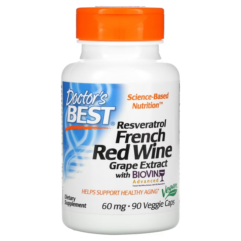 Doctor's Best, Экстракт французского красного винограда, 60 мг, 90 растительных капсул