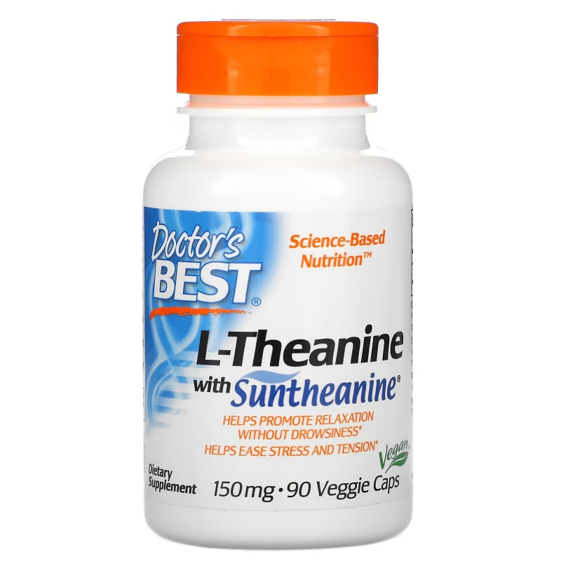 Doctor's Best, Сантианин L-тианин, 150 мг, 90 капсул на растительной основе