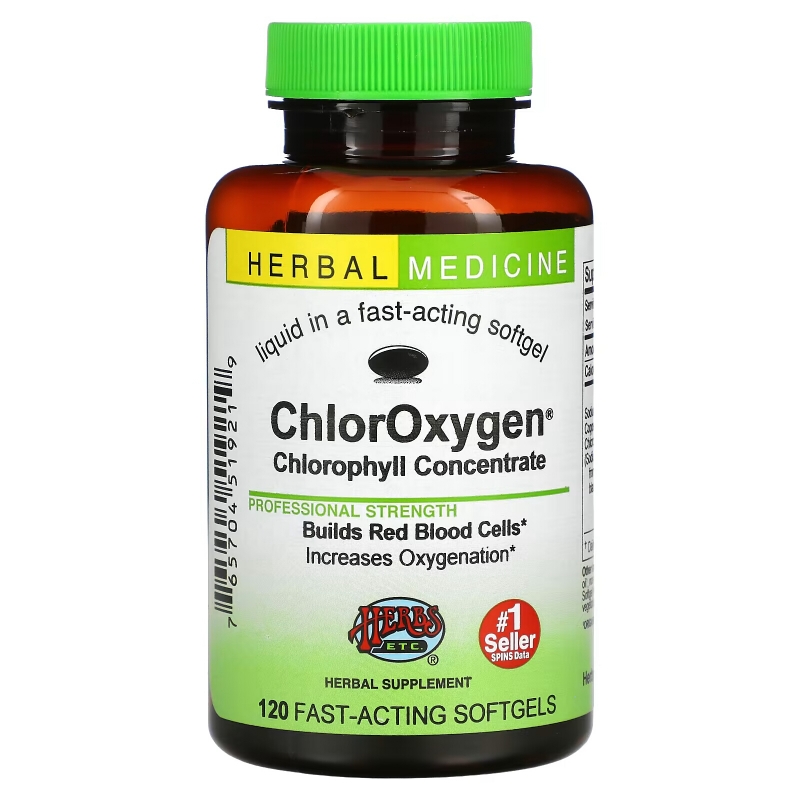 Herbs Etc. ChlorOxygen Концентрат хлорофилла Не содержит спирт 120 гелевых капсул быстрого действия