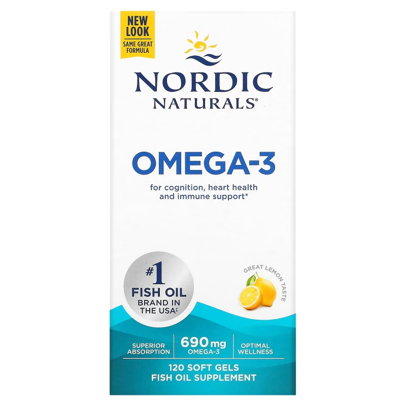 Nordic Naturals Омега-3 очищенный рыбий жир со вкусом лимона 690 мг 120 мягких капсул