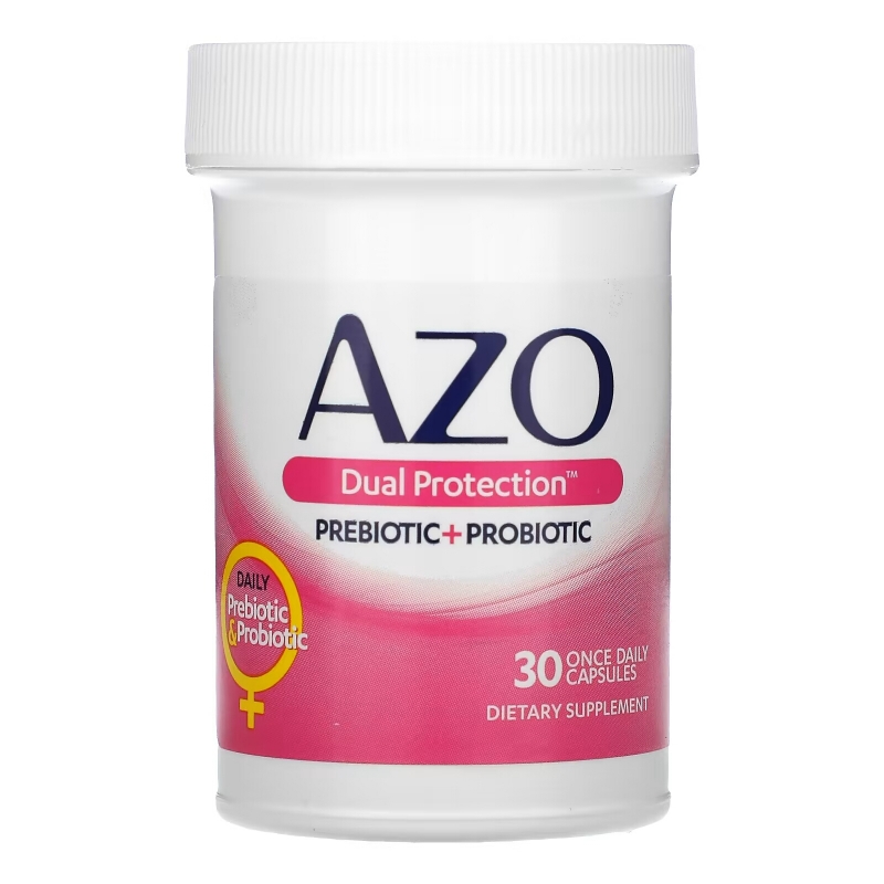 Azo, Dual Protection, поддержка мочеиспускания и влагалища, 30 капсул для приема один раз в день