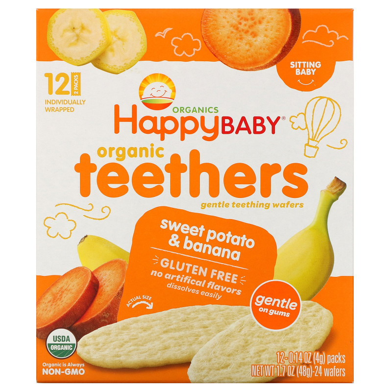 Nurture Inc. (Happy Baby) Gentle Teethers Organic Teething Wafers Banana & Sweet Potato 12- (2 Packs) 0.14 oz (4 g) Each