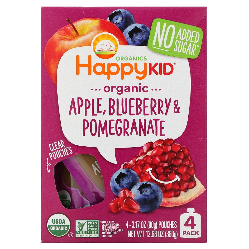 Nurture Inc. (Happy Baby), HappySqueeze, Super Organic, Apple Blueberry & Pomegranate, 4 Pouch, 3.17 oz (90 g)