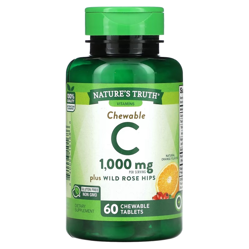 Nature's Truth, Chewable Vitamin C Plus Wild Rose Hips, Natural Orange, 500 mg, 60 Chewable Tablets
