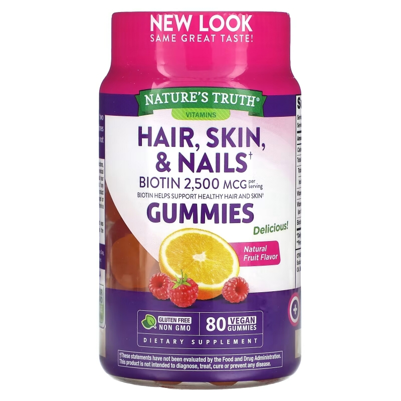 Nature's Truth, Hair, Skin & Nails, Natural Fruit, 1,250 mcg, 80 Vegan Gummies