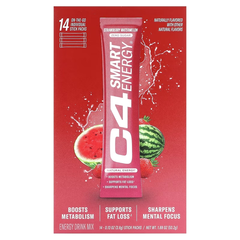Cellucor, C4 Smart Energy Drink Mix, Strawberry Watermelon, 14 Sticks, 0.13 oz (3.8 g) Each