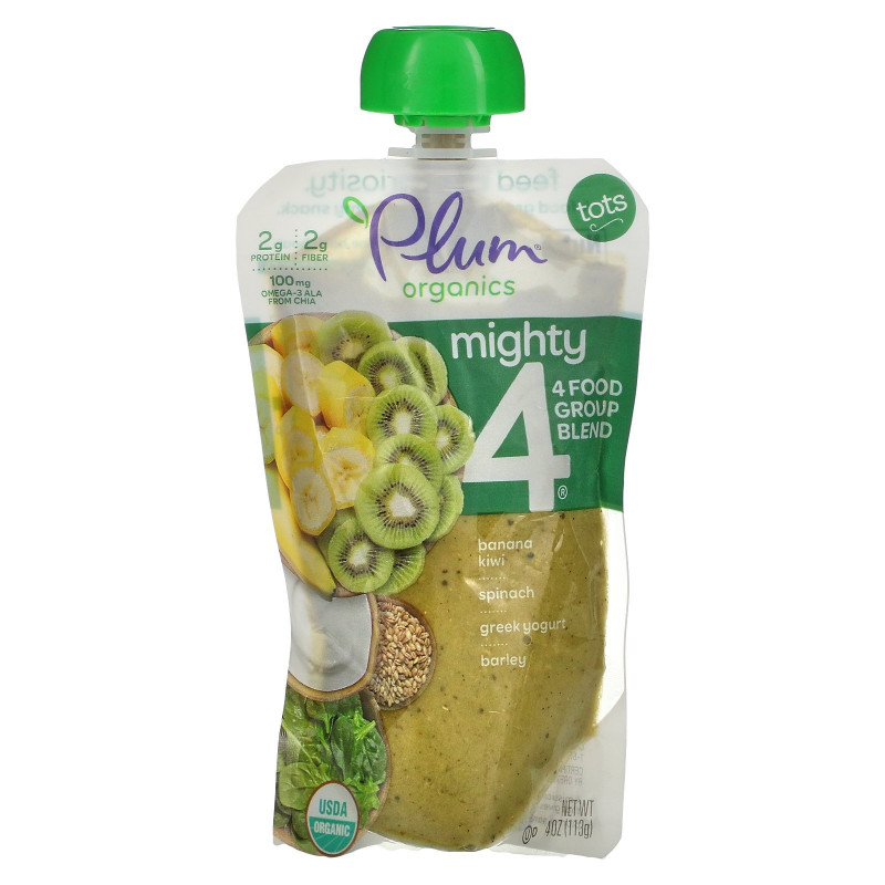 Plum Organics Mighty 4 питательная смесь шпинат киви ячмень греческий йогурт 4 унции (113 г)