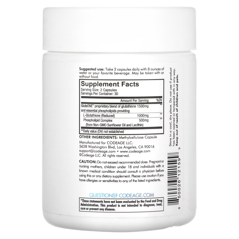 Codeage, Liposomal Glutathione, 500 mg, 60 Capsules