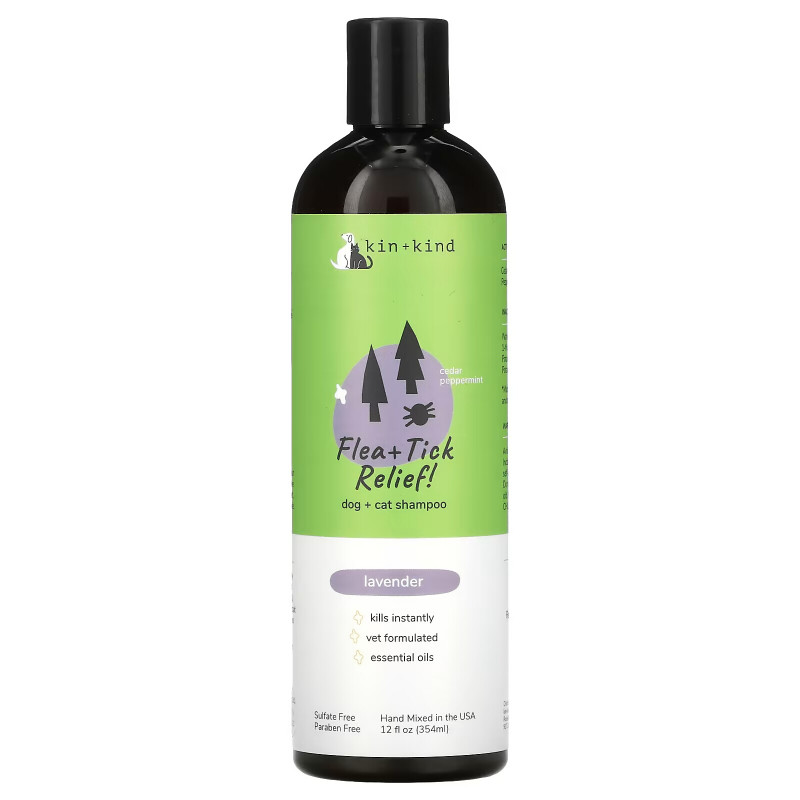 Kin+Kind, Flea + Tick Relief, Dog + Cat Shampoo, Lavender, 12 fl oz (354 ml)