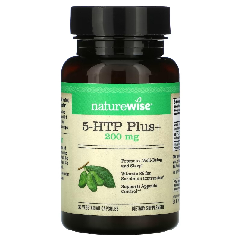 NatureWise, 5-HTP Plus+, 200 мг, 30 вегетарианских капсул