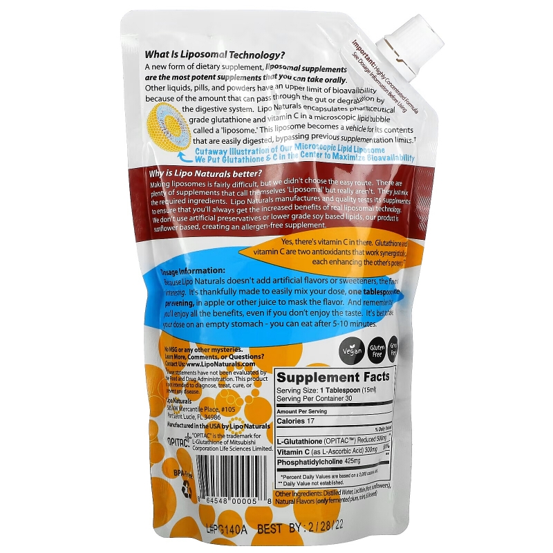 Lipo Naturals, Liposomal Glutathione Antioxidant Complex , 15 oz (443 ml)