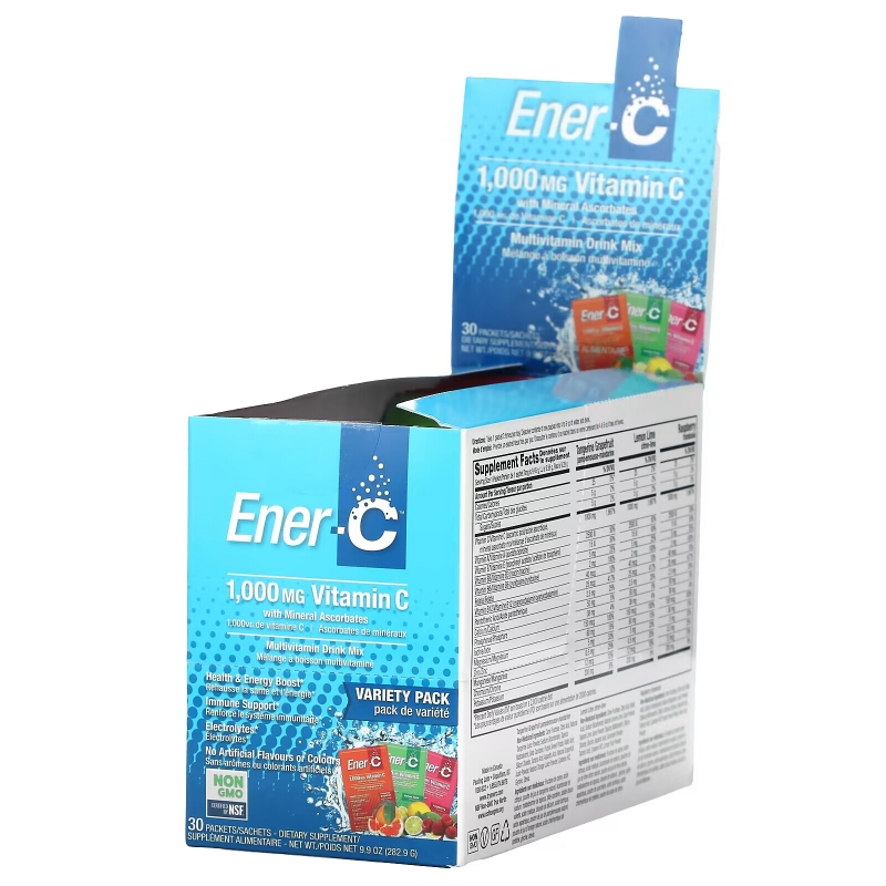Ener-C, Витамин C, шипучий растворимый порошок для напитка, ассорти, 30 пакетиков, 9,9 унции (282,5 г)