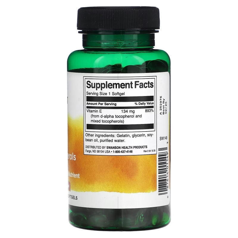 Swanson, Vitamin E Mixed Tocopherols, 1,200 IU (34 mg), 250 Softgels