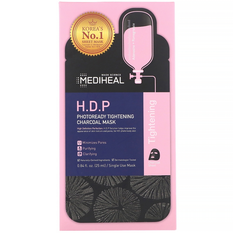 Mediheal, H.D.P., угольная маска, повышающая упругость кожи, 5 шт. по 25 мл