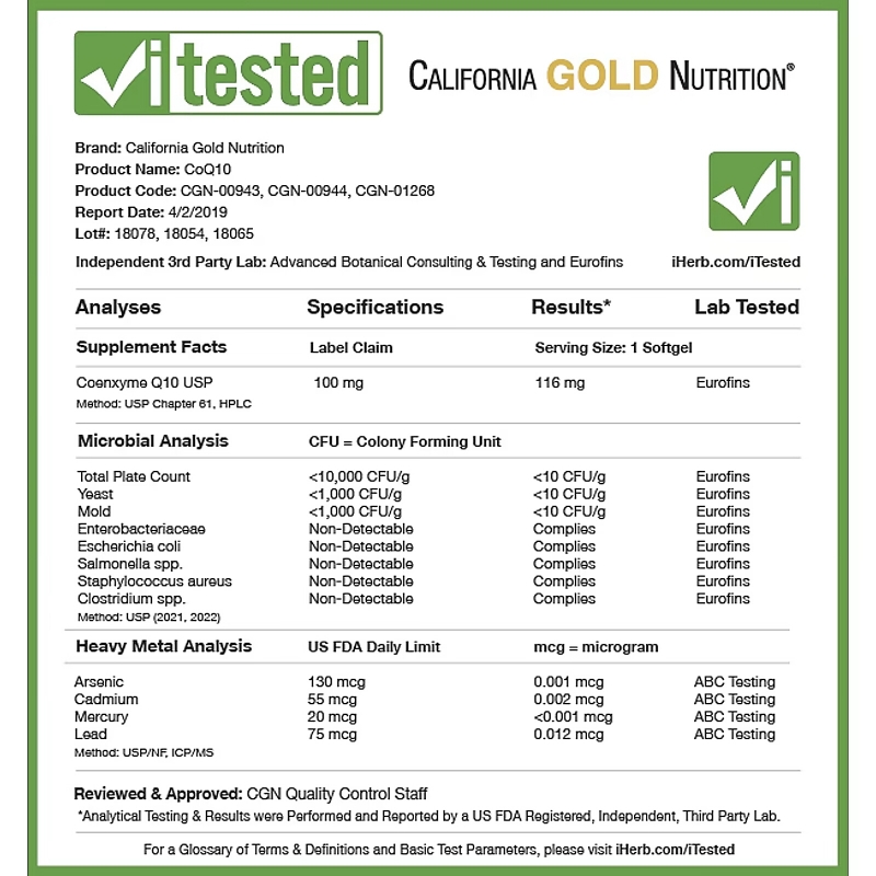 California Gold Nutrition Коэнзим Q10 полученный с использованием процесса натурального брожения 100 мг 30 овощных капсул